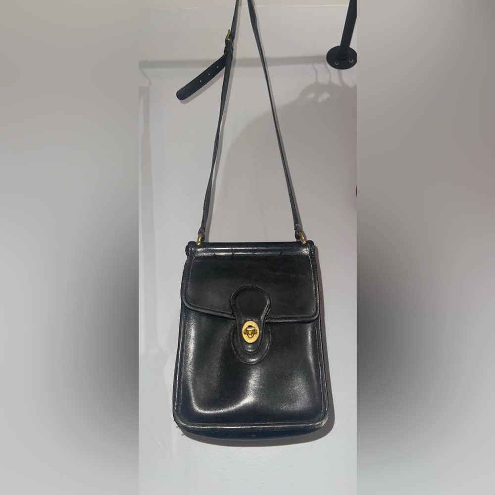 Vintage Coach Crossbody Handbag Black Leather